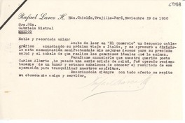 [Carta] 1950 nov. 29, Hda Chiclín, Trujillo, Perú [a] Gabriela Mistral, México