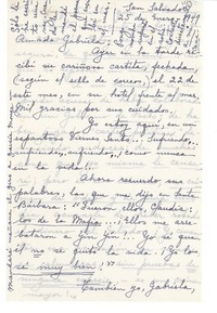 [Carta] 1949 ene. 25, San Salvador, [El Salvador] [a] Gabriela [Mistral]