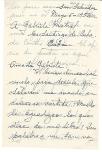[Carta] 1953 mayo 6, San Salvador, [El Salvador] [a] Gabriela Mistral