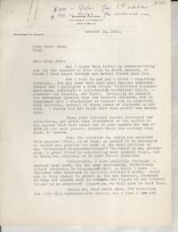 [Carta] 1961 Oct. 31, Barnard College, Columbia University, New York, [EE.UU.] [a] Miss Doris Dana, City, [EE.UU.]