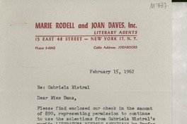 [Carta] 1962 Feb. 15, New York, N. Y., [EE.UU.] [a] Miss Doris Dana, Pound Ridge, N. Y., [EE.UU.]
