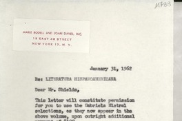 [Carta] 1962 Jan. 31, New York, N. Y., [EE.UU.] [a] Mr. A. K. Shields, Holt, Rinehart and Winston, Inc., New York, [EE.UU.]