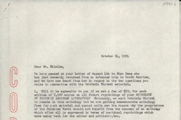 [Carta] 1961 Oct. 24, [EE.UU.] [a] Mr. A. K. Shields, Holt, Rinehart and Winston, Inc., New York, [EE.UU.]