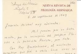 [Carta] 1949 sept. 6, México D.F. [a] Gabriela Mistral