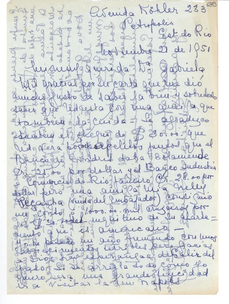[Carta] 1951 nov. 21, Petrópolis [a] Gabriela Mistral