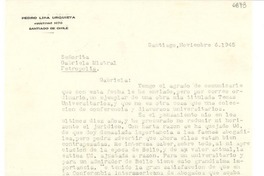 [Carta] 1945 nov. 6, Santiago, Chile [a] Gabriela Mistral, Petrópolis, [Brasil]