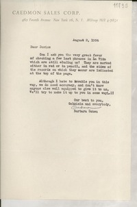[Carta] 1954 Aug. 2, [New York, Estados Unidos] [a] Dear Doris
