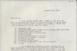 [Carta] 1966 Dec. 14, [EE.UU.] [a] Dear Jorge [Vélez], [Chile]