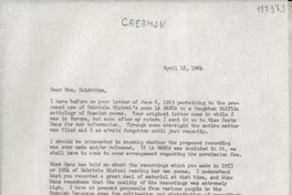 [Carta] 1964 Apr. 15, [Estados Unidos] [a] Mrs. Barbara Holdridge, Caedmon Records, inc., 461 Eighth Ave., New York