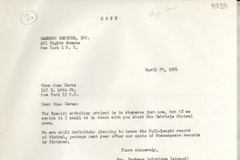 [Carta] 1964 Apr. 28, New York, [Estados Unidos] [a] Miss Joan Daves, New York