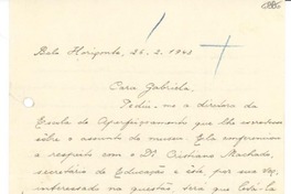 [Carta] 1943 feb. 26, Belo Horizonte, [Brasil] [a] Gabriela Mistral
