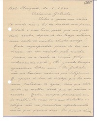 [Carta] 1944 jun. 20, Belo Horizonte, [Brasil] [a] Gabriela Mistral