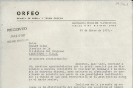 [Carta] 1967 ene. 23, Santiago, Chile [al] Señor Howard Cline, Director de la Biblioteca del Congreso, Washington, U.S.A.