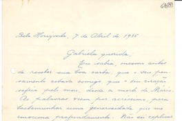 [Carta] 1945 abr. 7, Belo Horizonte, [Brasil] [a] Gabriela Mistral