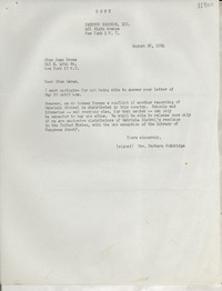 [Carta] 1964 Aug. 26, New York, [Estados Unidos] [a] Miss Joan Daves, New York