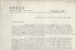 [Carta] 1968 feb. 27, Santiago, Chile [a la] Señorita Doris Dana, Hack Green Road, Pound Ridge, New York, [EE.UU.]