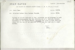 [Carta] 1964 Sept. 2, [New York, Estados Unidos] [a] Doris Dana