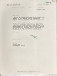 [Carta] 1972 Aug. 22, [New York, Estados Unidos] [a] Ms. Doris Dana, Box 188, Hildreth Lane, Bridgehampton, New York