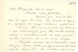 [Carta] 1949 sept. 28, Belo Horizonte, [Brasil] [a] Gabriela Mistral