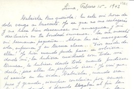 [Carta] 1943 feb. 15, Lima, [Perú] [a] Gabriela [Mistral]