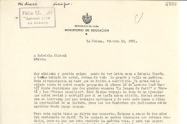 [Carta] 1951 feb. 12, La Habana [a] Gabriela Mistral, México