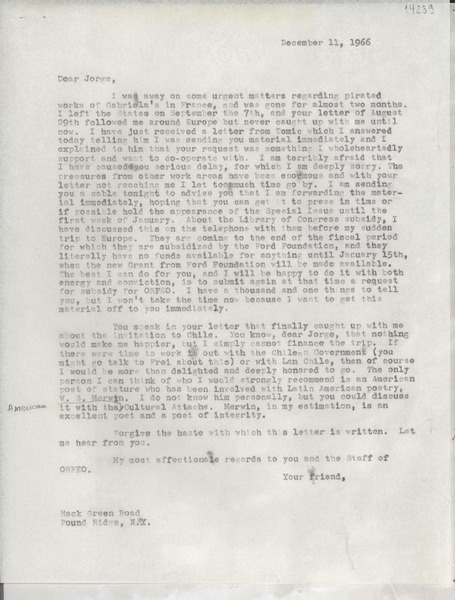 [Carta] 1966 Dec. 11, [Estados Unidos] [a] Dear Jorge