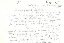 [Carta] 1954 dic. 6, Miraflores, [Perú] [a] Gabriela [Mistral]
