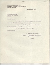 [Carta] 1959 oct. 9, Santiago de Chile [a] Reverendo Padre Puga, Convento San Francisco