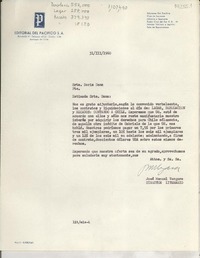 [Carta] 1960 mar. 31, [Santiago de Chile] [a] Srta. Doris Dana