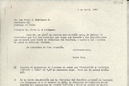 [Carta] 1960 abr. 8 [a] Sr. Don Pedro J. Rodríguez, Huerfanos 812, Santiago de Chile