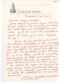 [Carta] 1952 dic. 8, [New York] [a] Gabriela Mistral