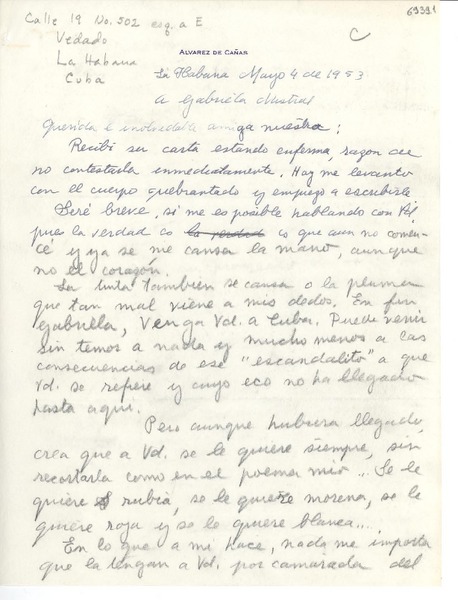 [Carta] 1953 mayo 4, La Habana, [Cuba] [a] Gabriela Mistral
