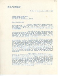 [Carta] 1948 mar. 13, Ciudad de México [a] Gabriela Mistral, Los Ángeles, California, EE.UU.