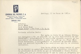 [Carta] 1965 mar. 15, Santiago, [Chile] [a] Señorita Doris Dana, Hack Green Road, Pound Ridge, New York, U.S.A.