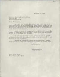 [Carta] 1965 oct. 23, Hack Green Road, Pound Ridge, New York, [Estados Unidos] [a] Gerente Editorial del Pacífico, Santiago de Chile