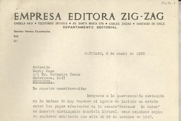 [Carta] 1960 abr. 6, Santiago, Chile [a la] Señorita Doris Dana