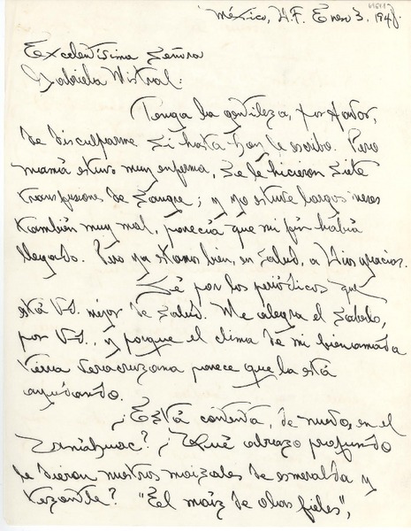[Carta] 1948 ene. 3, México D.F. [a] Gabriela Mistral