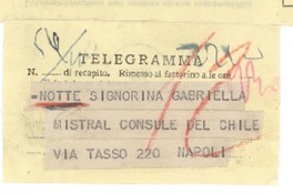 [Telegrama] 1952 oct. 31, Roma [a] Gabriela Mistral, Napoli