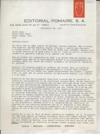 [Carta] 1967 dic. 18, Barcelona, España [a] Doris Dana, Hack Green Road, Pound Ridge, N. Y., [EE.UU.]
