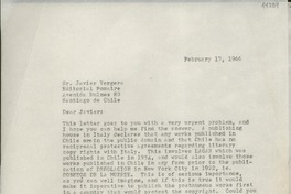 [Carta] 1966 Feb. 17, [EE.UU.] [al] Sr. Javier Vergara, Editorial Pomaire, Avenida Bulnes 80, Santiago, Chile