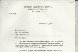 [Carta] 1958 Nov. 14, [Rio Piedras, Puerto Rico] [a] Miss Doris Dana, New York