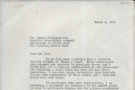 [Carta] 1959 Mar. 5, New York, [Estados Unidos] [a] Dr. Ismael Rodriguez Bou, Superior Educational Council, University of Puerto Rico, Rio Piedras, Puerto Rico