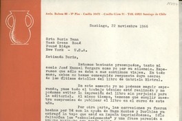 [Carta] 1966 nov. 22, Santiago, Chile [a la] Srta. Doris Dana, Hack Green Road, Pound Ridge, New York, [EE.UU.]