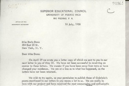 [Carta] 1958 July 10, [Rio Piedras, Puerto Rico] [a] Miss Doris Dana, New York, N. Y.