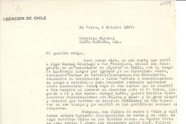 [Carta] 1947 oct. 5, El Cairo, [Egipto] [a] Gabriela Mistral, Santa Bárbara, Cal[ifornia], [EE.UU.]