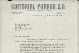 [Carta] 1965 jul. 20, Av. República Argentina, México D.F., México [a la] Srita. Doris Dana, Hack Green Road, Pound Ridge, New York, [EE.UU.]
