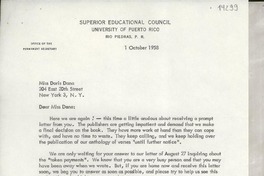 [Carta] 1958 Oct. 1, [Rio Piedras, Puerto Rico] [a] Miss Doris Dana, New York, N. Y.
