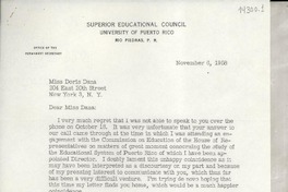 [Carta] 1958 Nov. 6, [Rio Piedras, Puerto Rico] [a] Miss Doris Dana, New York, N. Y.