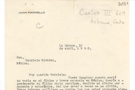 [Carta] 1950 abr. 13, La Habana [a] Gabriela Mistral, México