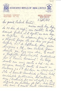 [Carta] 1951 sept. 6, [New Delhi, India] [a] Gabriela Mistral